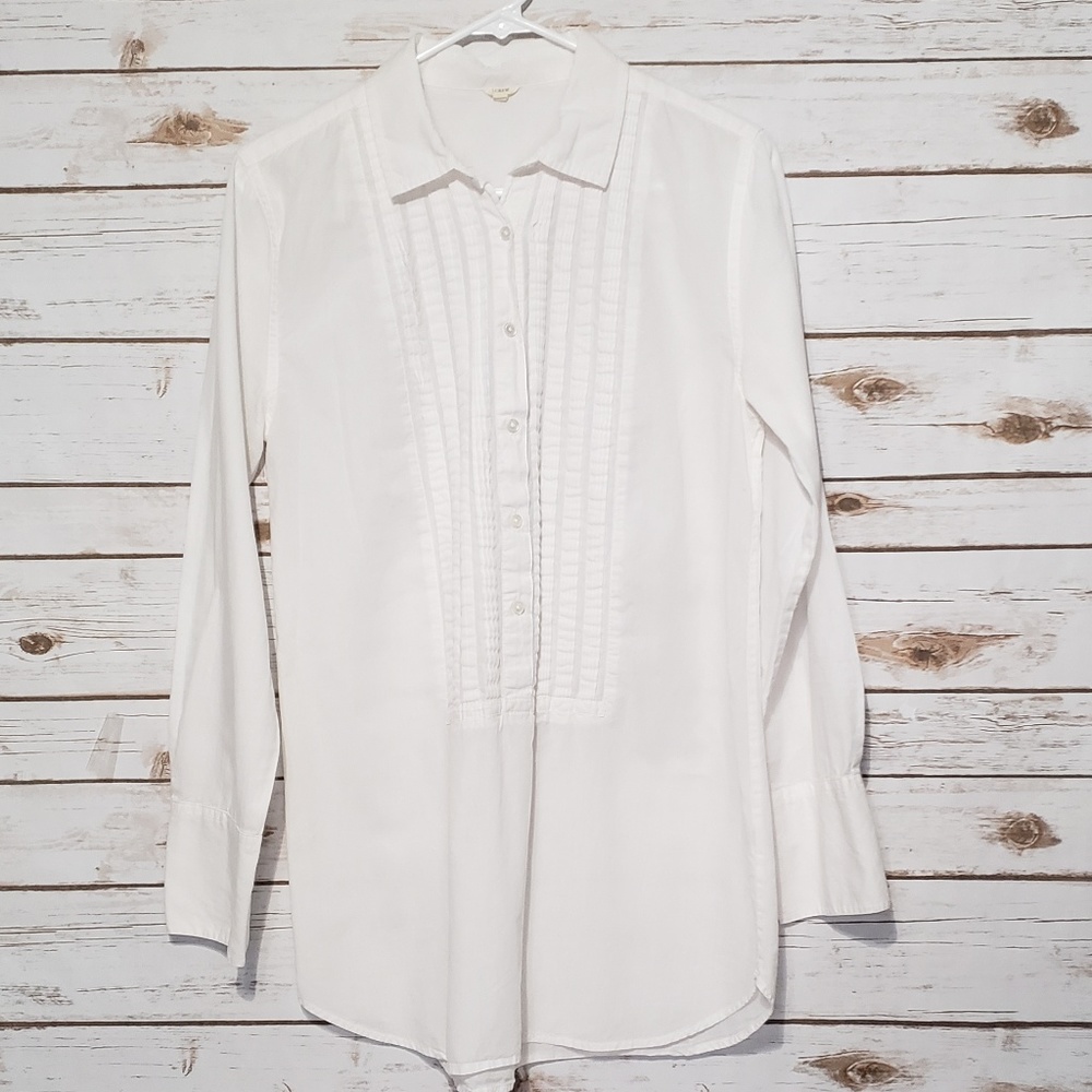 J. Crew Button Down Ruffle Bib Top - Picture 2 of 8